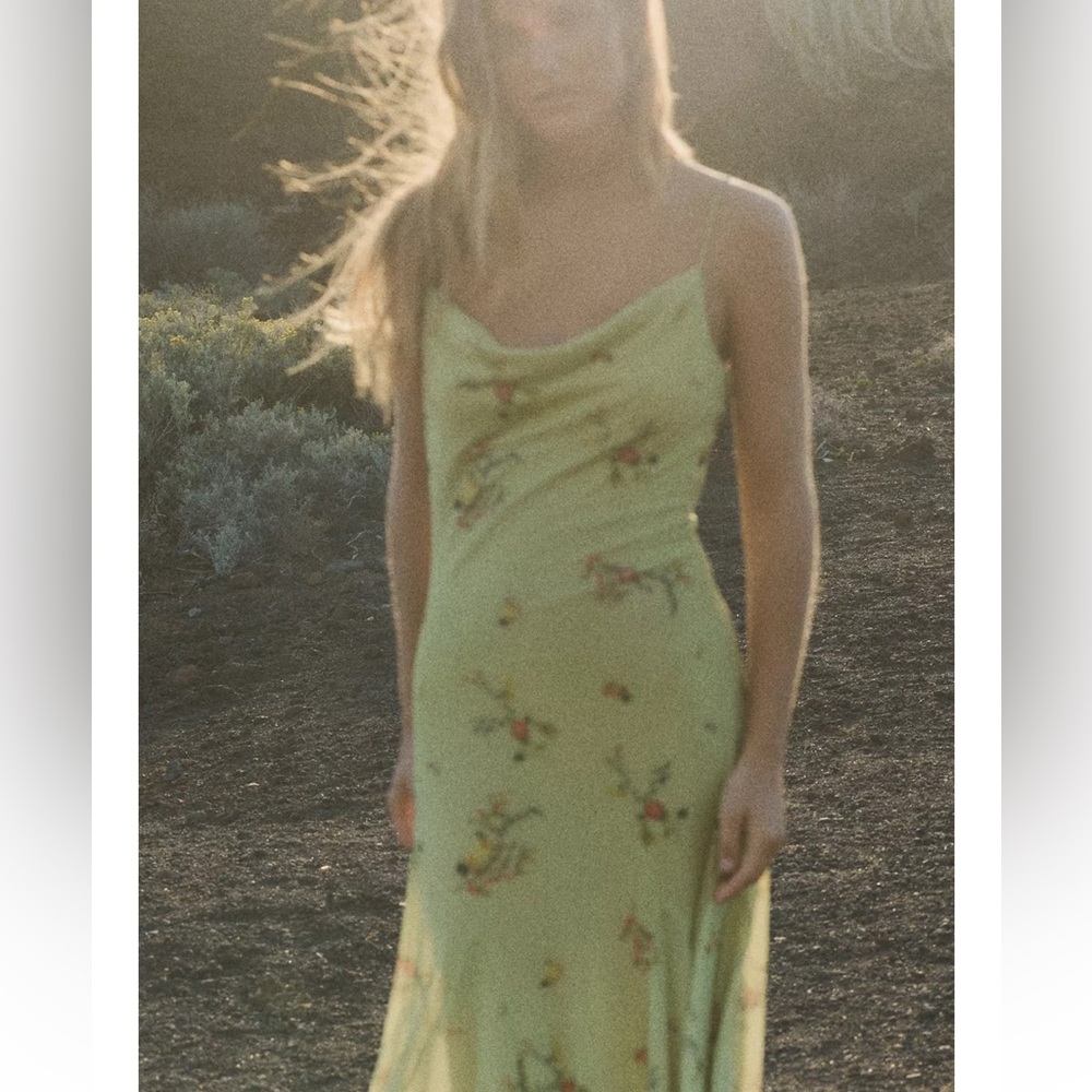 Zara NWT printed tulle midi dress green floral 5039/123 - Picture 2 of 9